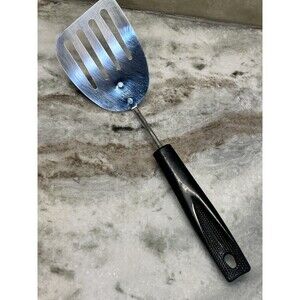 Vtg Ecko Angled Spatula Turner 4 Keyhole Slot Utensil Black Handle  9.5” Shorter